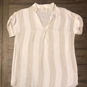 NEVER WORN White and tan striped tunic style shirt